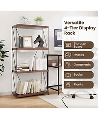 2 Pcs 4-Tier Multipurpose Display Rack Freestanding Bookcase with Metal Frame