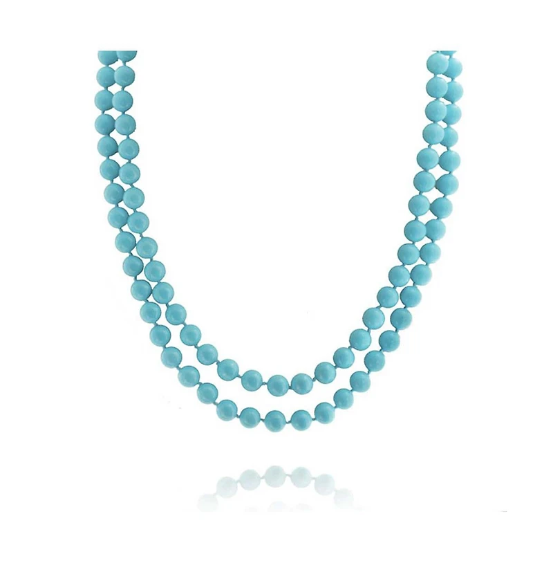 Bling Jewelry Classic Western Style 10MM Round Ball Bead Endless 70 Inch Long Strand Double Triple Wrap Layer Synthetic Blue Turquoise Necklace