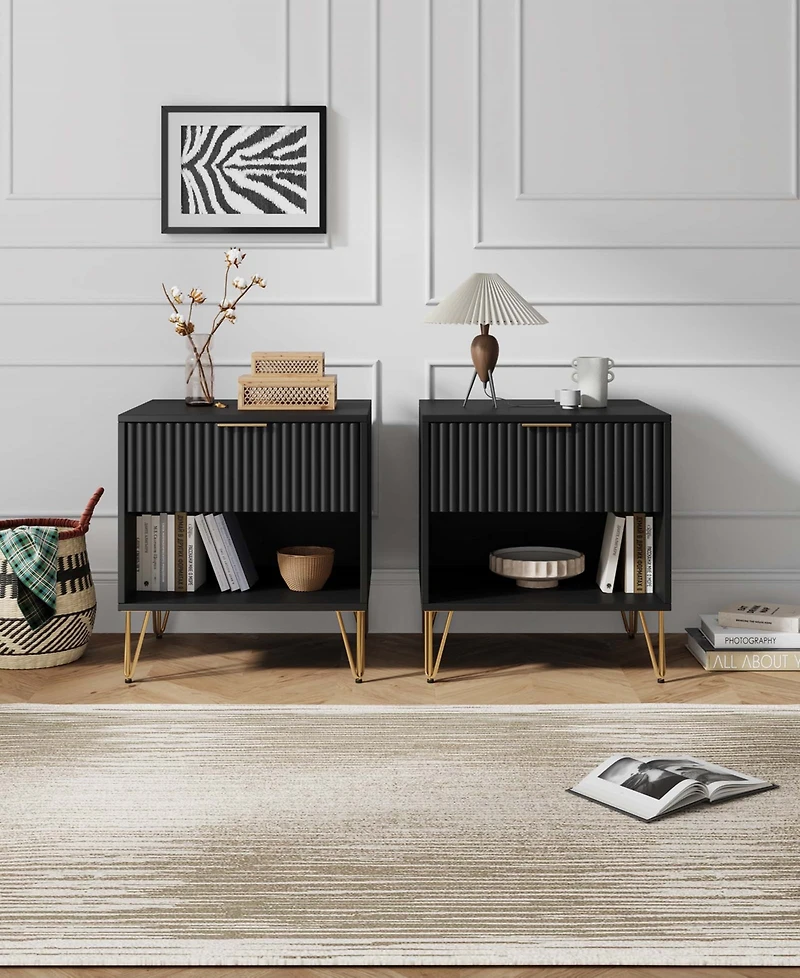 Manhattan Comfort Dumbo 2-Piece 1-Drawer Modern Nightstand Set