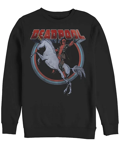 Fifth Sun Men's Deadpool On Unicorn Crew Fleece Pullover