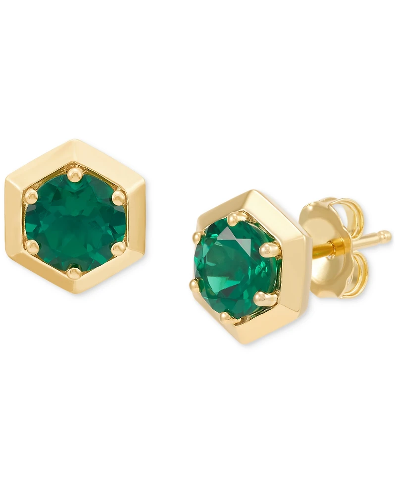 2-Pc. Set Lab-Created Emerald Solitaire Pendant Necklace & Matching Stud Earrings (2-3/4 ct. t.w.) in 14k Gold-Plated Sterling Silver