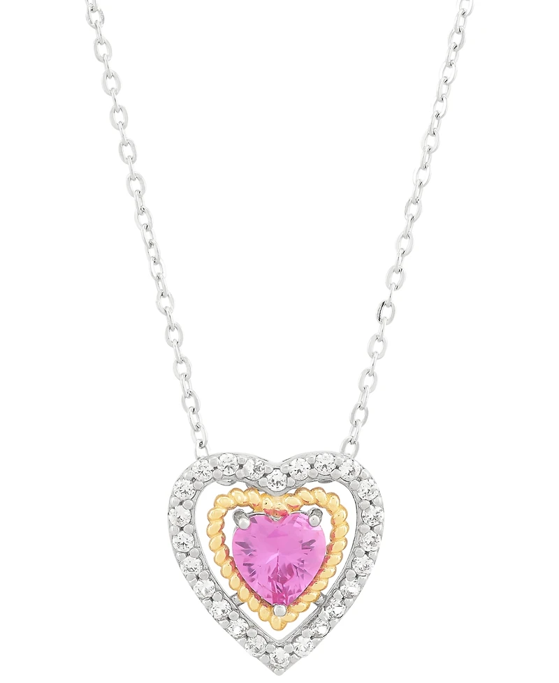 2-Pc. Set Lab Created Pink Sapphire (2 ct. t.w.) & Lab Created White Sapphire (1-1/5 ct. t.w.) Heart Pendant Necklace & Matching Stud Earrings in Ster