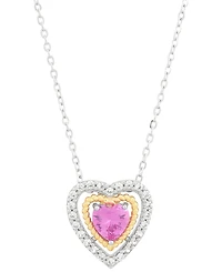 2-Pc. Set Lab Created Pink Sapphire (2 ct. t.w.) & Lab Created White Sapphire (1-1/5 ct. t.w.) Heart Pendant Necklace & Matching Stud Earrings in Ster