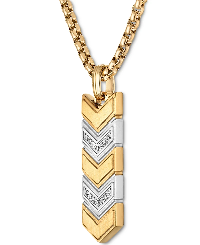 Esquire Men's Jewelry Diamond Chevron Link Dog Tag Pendant Necklace (1/6 ct. t.w.) in Stainless Steel & Gold-Tone Plated Stainless Steel