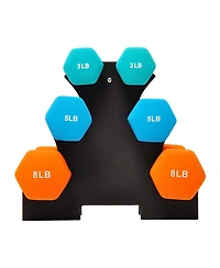 BalanceFrom Fitness 3, 5, and 8 Pound Neoprene Coated Dumbbell Set with Stand