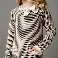 Hope & Henry Toddler Girls Organic Long Sleeve Bow Detail Tweed Sweater Dress