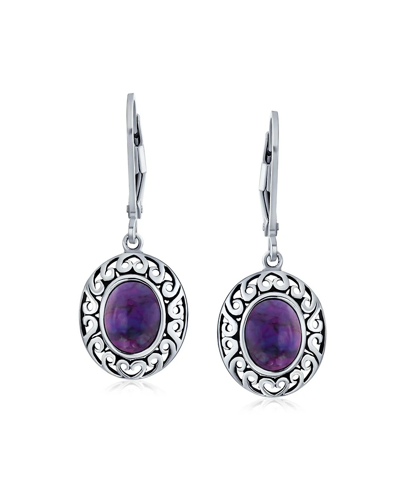 Bling Jewelry 3CTW Natural Stones Oval Bezel Set Lever Back Dangle Earrings Oxidized .925 Sterling Silver
