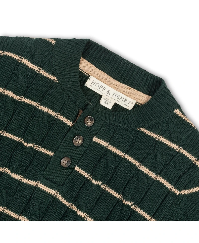 Hope & Henry Baby Boys Long Sleeve Cable Henley Pullover Sweater with Elbow Patches