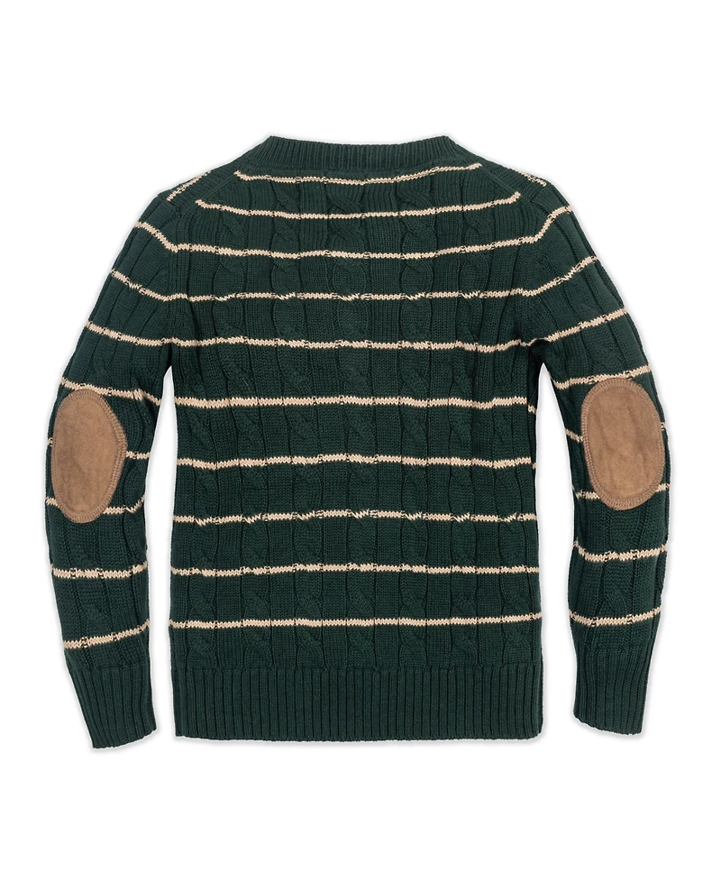 Hope & Henry Baby Boys Long Sleeve Cable Henley Pullover Sweater with Elbow Patches
