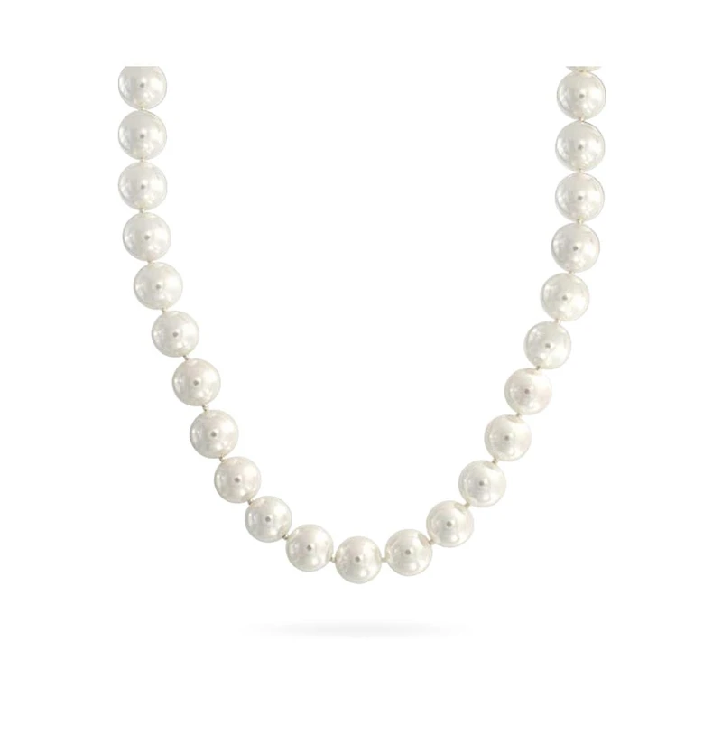 Bling Jewelry White Strand Necklace Rhodium Plated Crystal Clasp Pearl 10MM 16 Inch