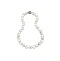 Bling Jewelry White Strand Necklace Rhodium Plated Crystal Clasp Pearl 10MM 16 Inch