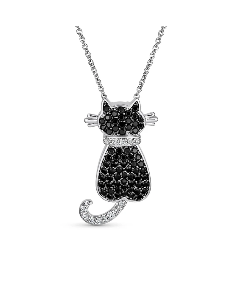 Bling Jewelry Bff Black Kitty Cat Pendant Necklace: Cubic Zirconia Cz Pet Animal Kitten Jewelry in Silver Plated Best Friends and Cat Lovers
