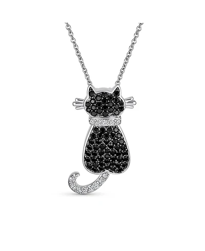 Bling Jewelry Bff Black Kitty Cat Pendant Necklace: Cubic Zirconia Cz Pet Animal Kitten Jewelry in Silver Plated Best Friends and Cat Lovers