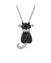 Bling Jewelry Bff Black Kitty Cat Pendant Necklace: Cubic Zirconia Cz Pet Animal Kitten Jewelry in Silver Plated Best Friends and Cat Lovers