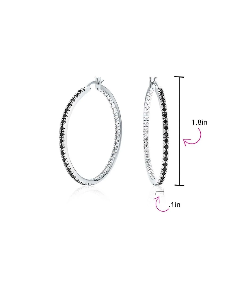 Bling Jewelry Pink White Black Cubic Zirconia Pave Cz Thin Inside Out Large Big Hoop Earrings Silver Rose Gold Plated 1.75 Inch Diameter