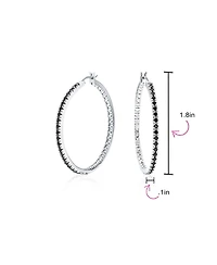 Bling Jewelry Pink White Black Cubic Zirconia Pave Cz Thin Inside Out Large Big Hoop Earrings Silver Rose Gold Plated 1.75 Inch Diameter