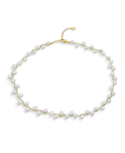 Bling Jewelry Delicate Multi Staggered Cultured White Baroque Pearl Strands Necklace Choker Intertwined Chain 18K Yellow Gold Plated 14 Inch Adjustabl
