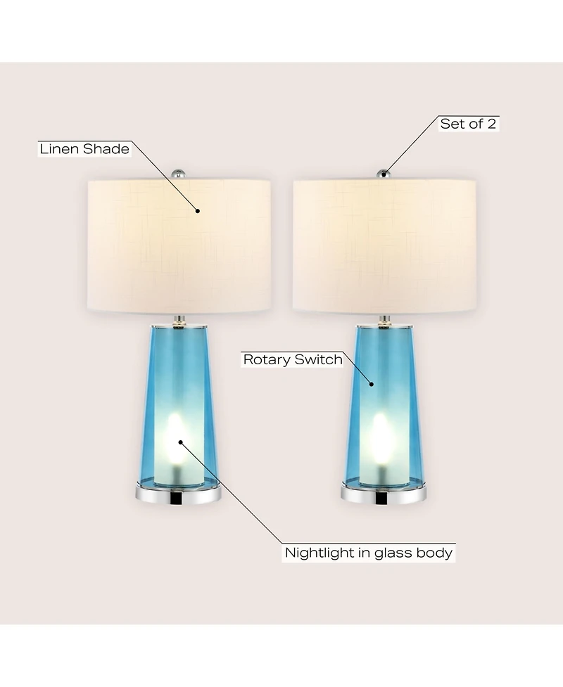 Jonathan Y Tryon 26" Modern Minimalist Glass/Iron Nightlight Led Table Lamp, Brass Gold/Clear (Set of 2)
