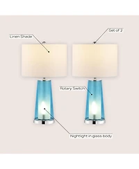 Jonathan Y Tryon 26" Modern Minimalist Glass/Iron Nightlight Led Table Lamp, Brass Gold/Clear (Set of 2)