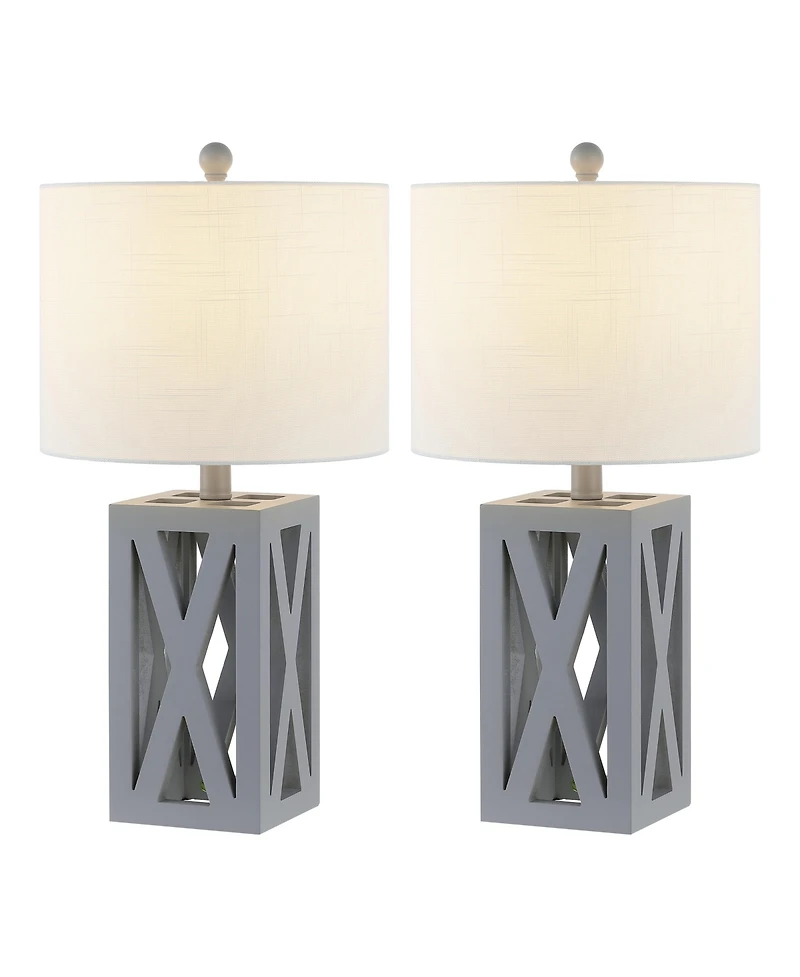 Jonathan Y Stewart 21.5" Farmhouse Wood Led Table Lamp, Black (Set of 2)