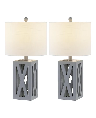 Jonathan Y Stewart 21.5" Farmhouse Wood Led Table Lamp, Black (Set of 2)