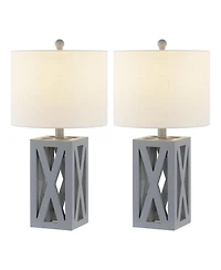 Jonathan Y Stewart 21.5" Farmhouse Wood Led Table Lamp, Black (Set of 2)
