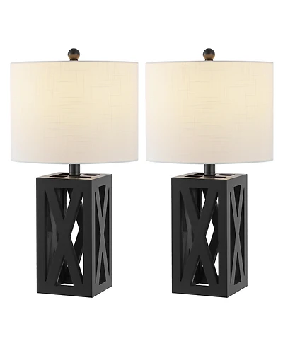 Jonathan Y Stewart 21.5" Farmhouse Wood Led Table Lamp, Black (Set of 2)
