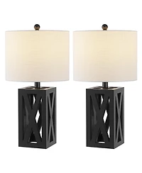 Jonathan Y Stewart 21.5" Farmhouse Wood Led Table Lamp, Black (Set of 2)