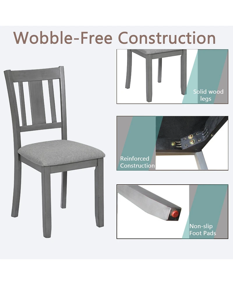 Wooden Dining Chairs Set of 4, Kitchen Chair with Padded Seat, Upholstered Side Chair for Dining Room, Living Room, Gray