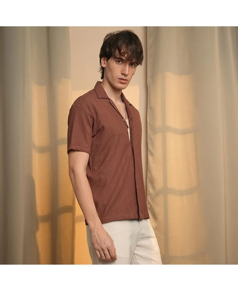 Men's Chocolate Brown Micro Zig-Zag Shirt