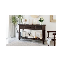 Classic Retro Console Table – 3 Drawer Entryway with Open Bottom Shelf and Easy Assembly