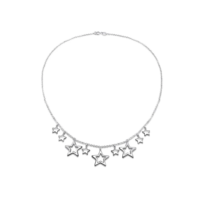 Bling Jewelry Celestial Usa Patriotic Multi Stars American Rock Open Dangle Star Bib Statement Collarbone Necklace .925 Sterling Silver