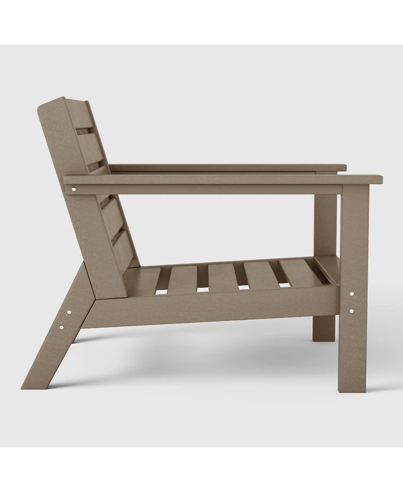 WestinTrends Outdoor Modern Hdpe Patio Weathered Wood Club Chair with Deep Seat Cushions