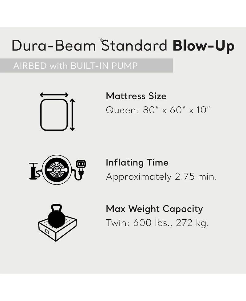 Intex Dura Beam Pillow Rest Classic Airbed Mattress with Built-In Pump, Queen