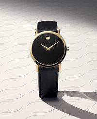 Movado Women's Swiss Museum Classic Black Leather Strap Watch 33mm