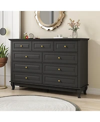 Homsee 9-Drawer Gray Wood Dresser Bedroom Storage Cabinet Modern Style
