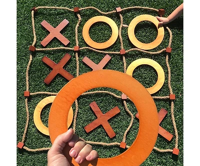 Swooc - Giant Wooden Tic Tac Toe Game (All Weather) | 3ft x 3ft | Big Wood X & O Pieces with Rope Game Board | Tic Tac Toe Board