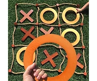 Swooc Games - Giant Wooden Tic Tac Toe Game (All Weather) | 3ft x 3ft | Big Wood X & O Pieces with Rope Game Board | Tic Tac Toe Board