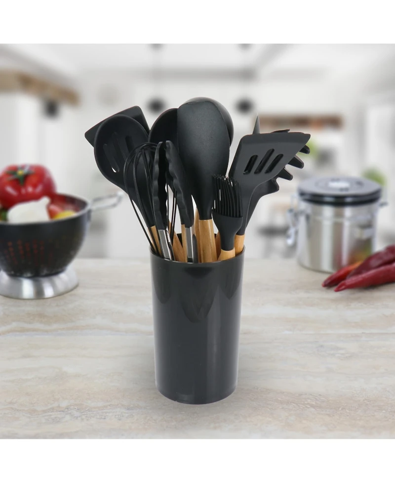 MegaChef Mint Green Silicone and Wood Cooking Utensils, Set of 12