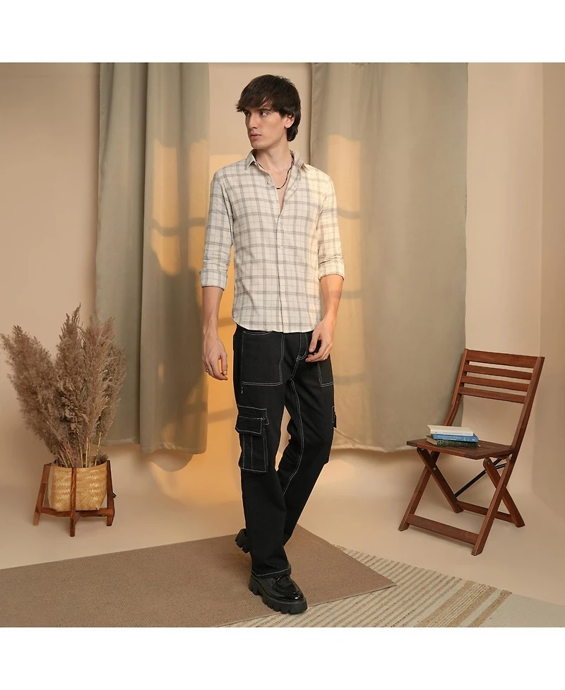 Men's Off-White Tartan Plaid Shirt