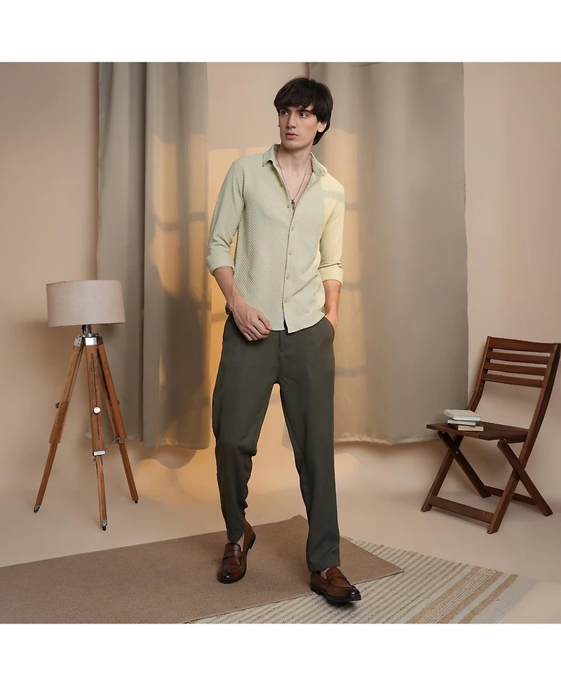 Men's Butter Yellow Micro Cubic-Textured Shirt