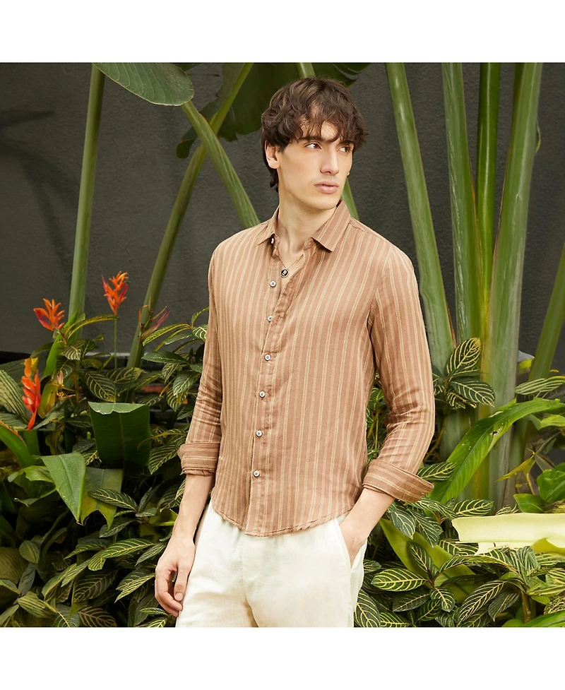 Campus Sutra Men's Tan Brown Halo Striped Shirt