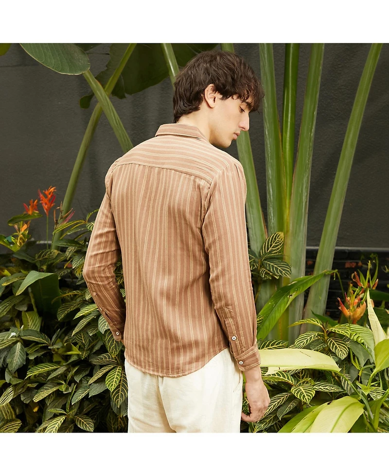 Campus Sutra Men's Tan Brown Halo Striped Shirt