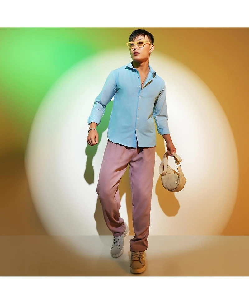 Men's Sky Blue Solid Basic Shirt