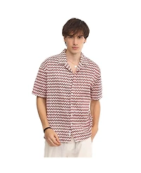 Men's Terracotta Brown & Powder White Chevron-Striped Oversized Shirt