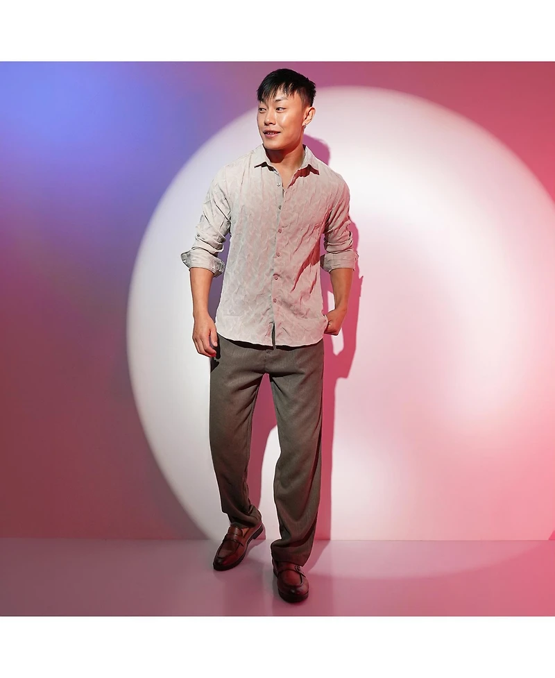 Men's Greige Geometric-Texture Shirt