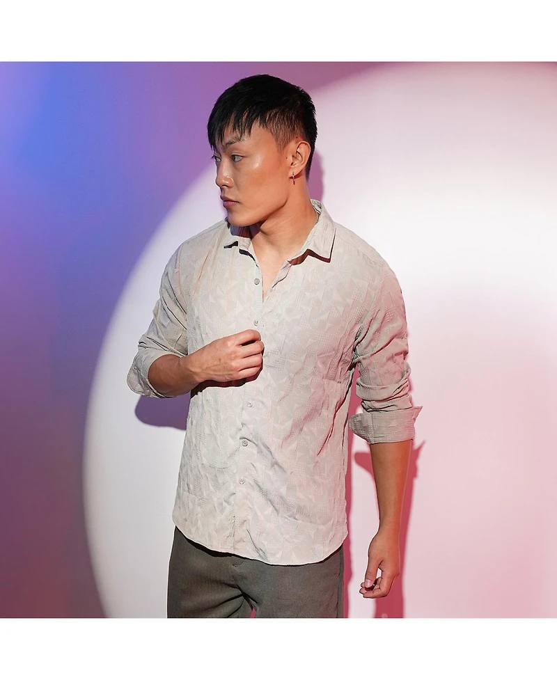 Men's Greige Geometric-Texture Shirt