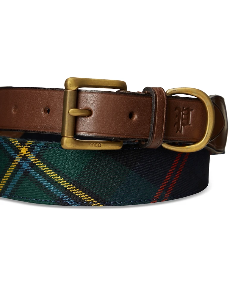 Polo Ralph Lauren Men's Leather-Trim Plaid Belt