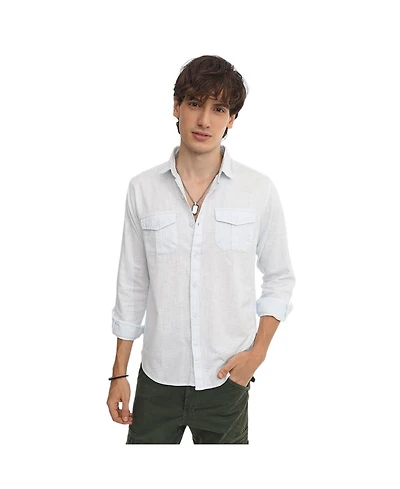 Men's Baby Blue Solid Utility Shirt
