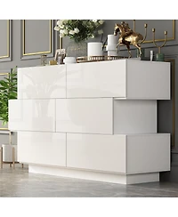 Homsee High Gloss White Wood 6-Drawer Chest of Drawers